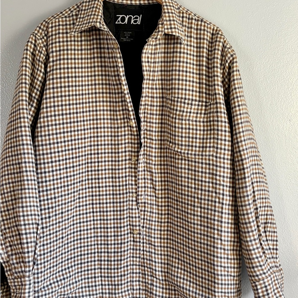 Zonal quilted Men's Tan and White Flannel shirt‎